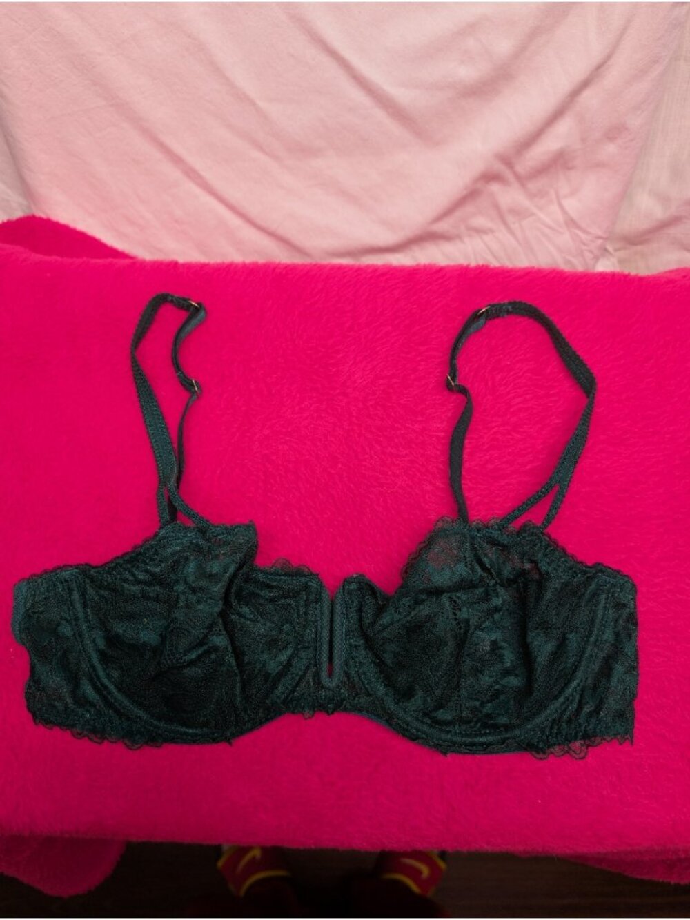 Auden Emerald Dark Green Sheer Floral Lace Unlined Balconette Underwire Bra 34B